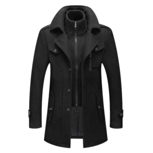 Men's Wool Trench Coat – Autumn Winter Long Jacket with Double Collar & Zipper Closure